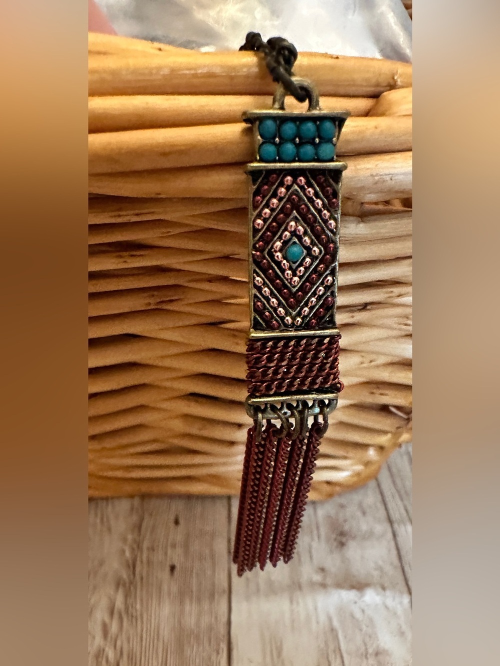 Boho Tassel Pendant Necklace - Brown & Turquoise*Plunder*New!